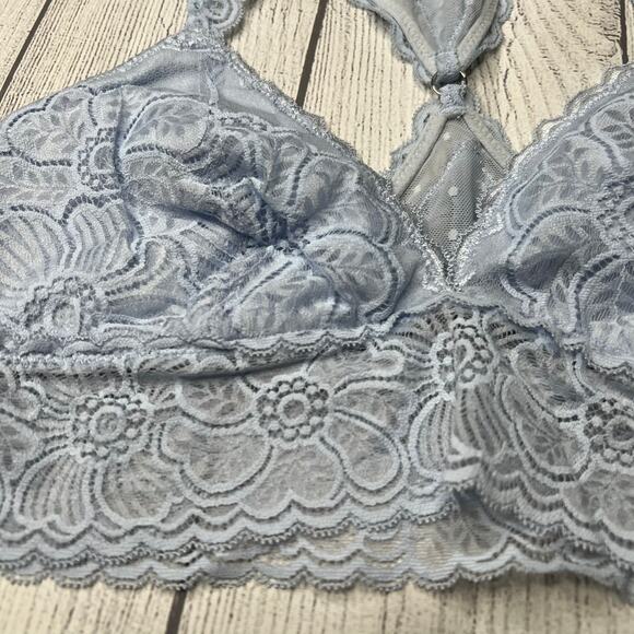 Aerie American Eagle Blue Lace T-Strap V-Neck Plunge Bralette Size Medium - Picture 3 of 5